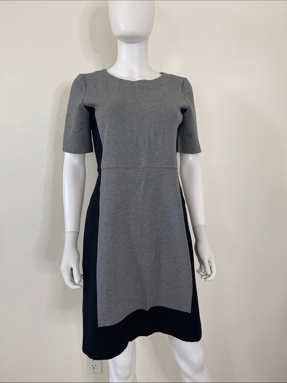 J. Crew Gray and Black Colorblock Midi Dress